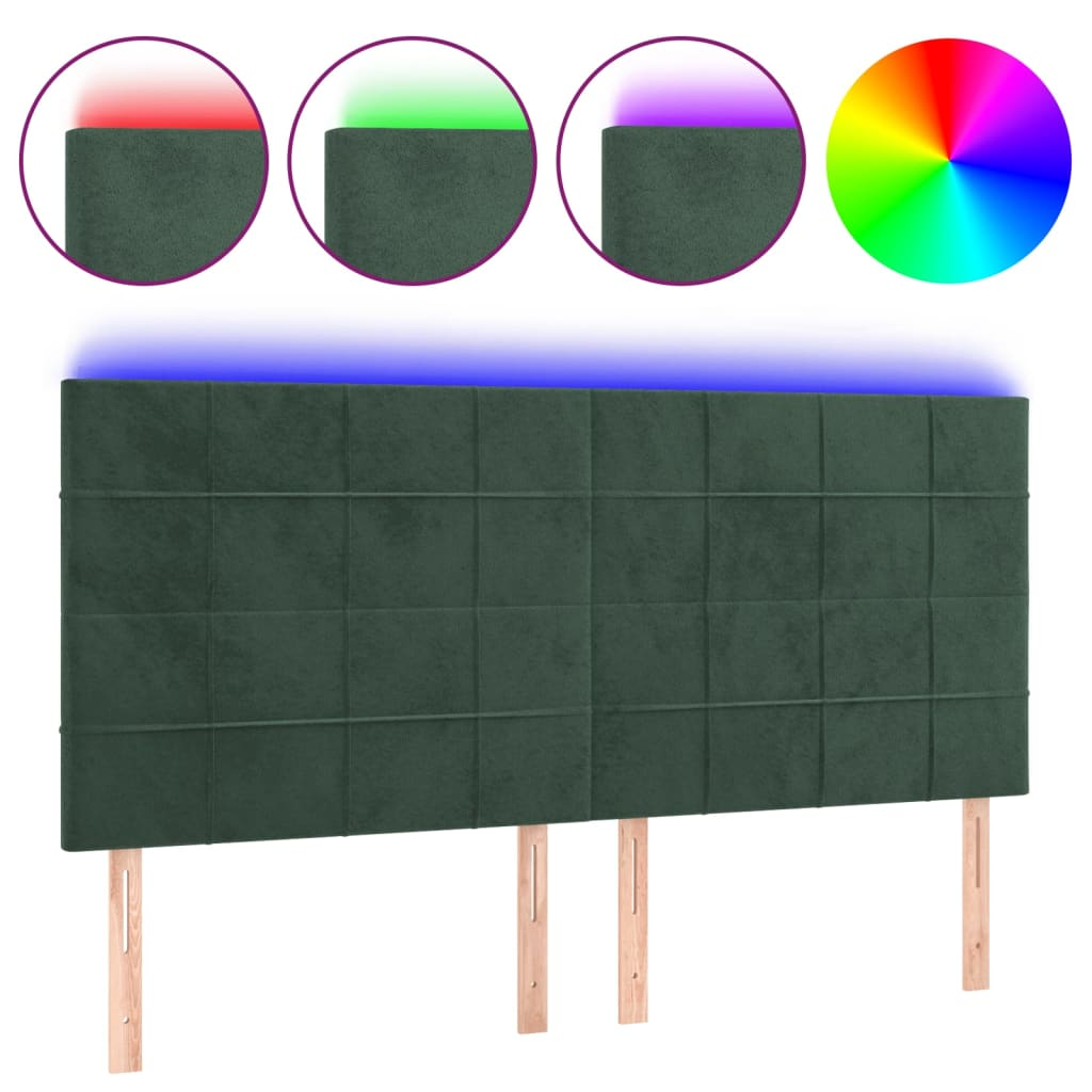 sötétzöld bársony LED-es fejtámla 160x5x118/128 cm (3122481)