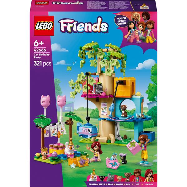 LEGO® Friends 42666 Születésnapi cicazsúr és lombház cicáknak