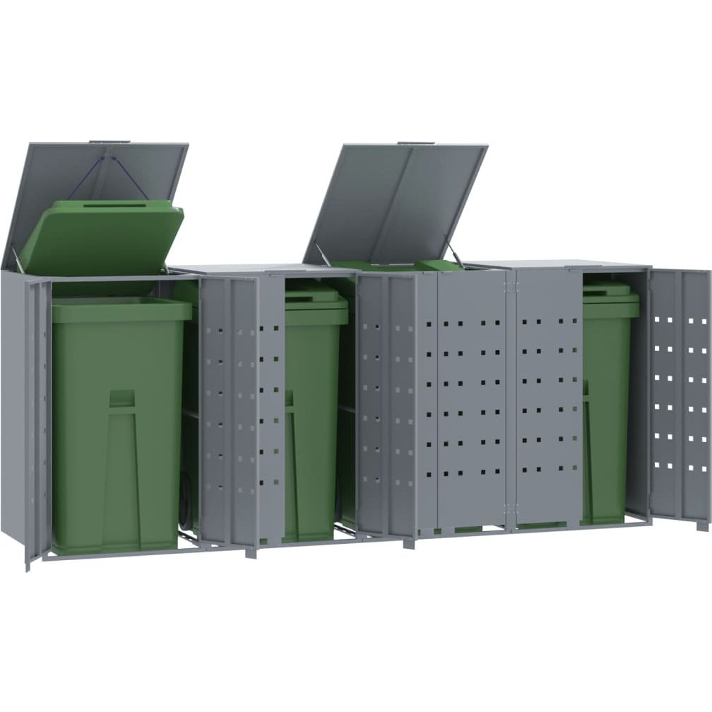 szürke acél kerekes tároló 4 szemeteskukához 276 x 79 x 117 cm (3279989)