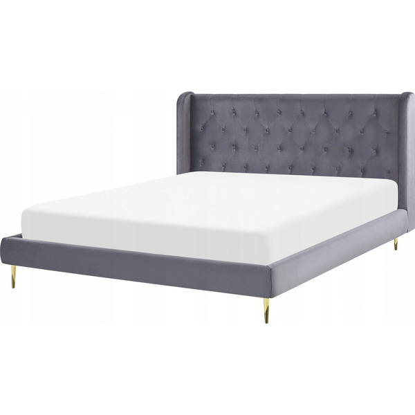 Cama Con Somier De Terciopelo Gris 180 X 200 Cm Cabecero Capitoné Moderno Forbach - Gris