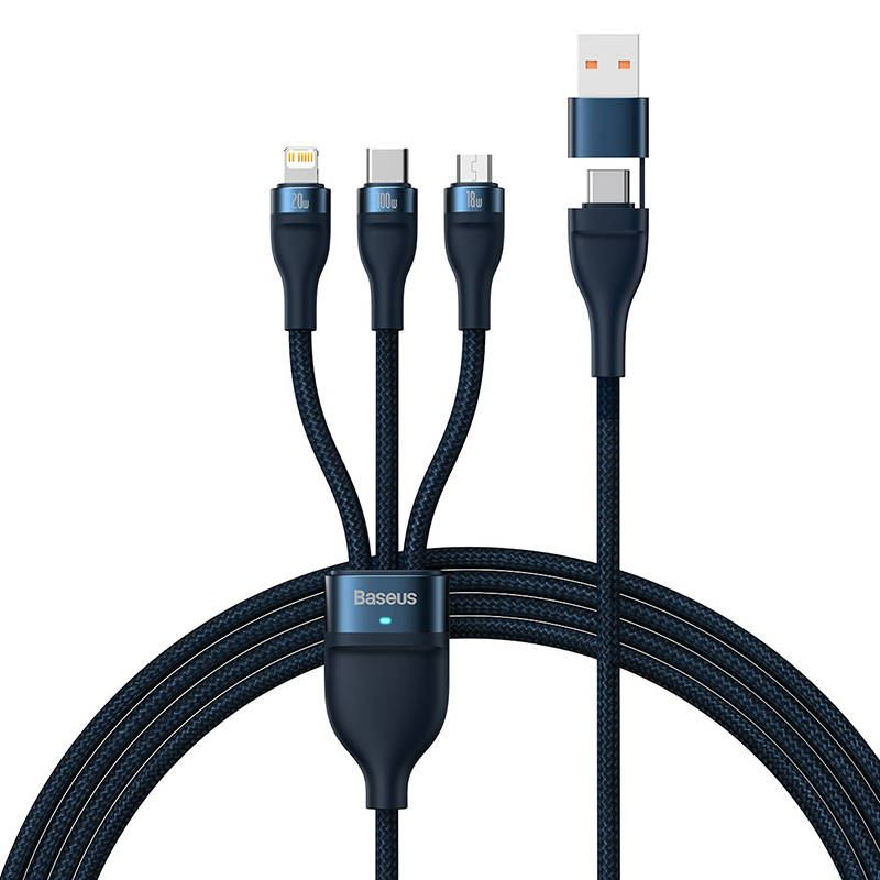 Baseus Flash Series 2 3 az 1-ben USB-kábel USB-C micro USB Lightning 100W 1.2m kék (CASS030103) (CASS030103)