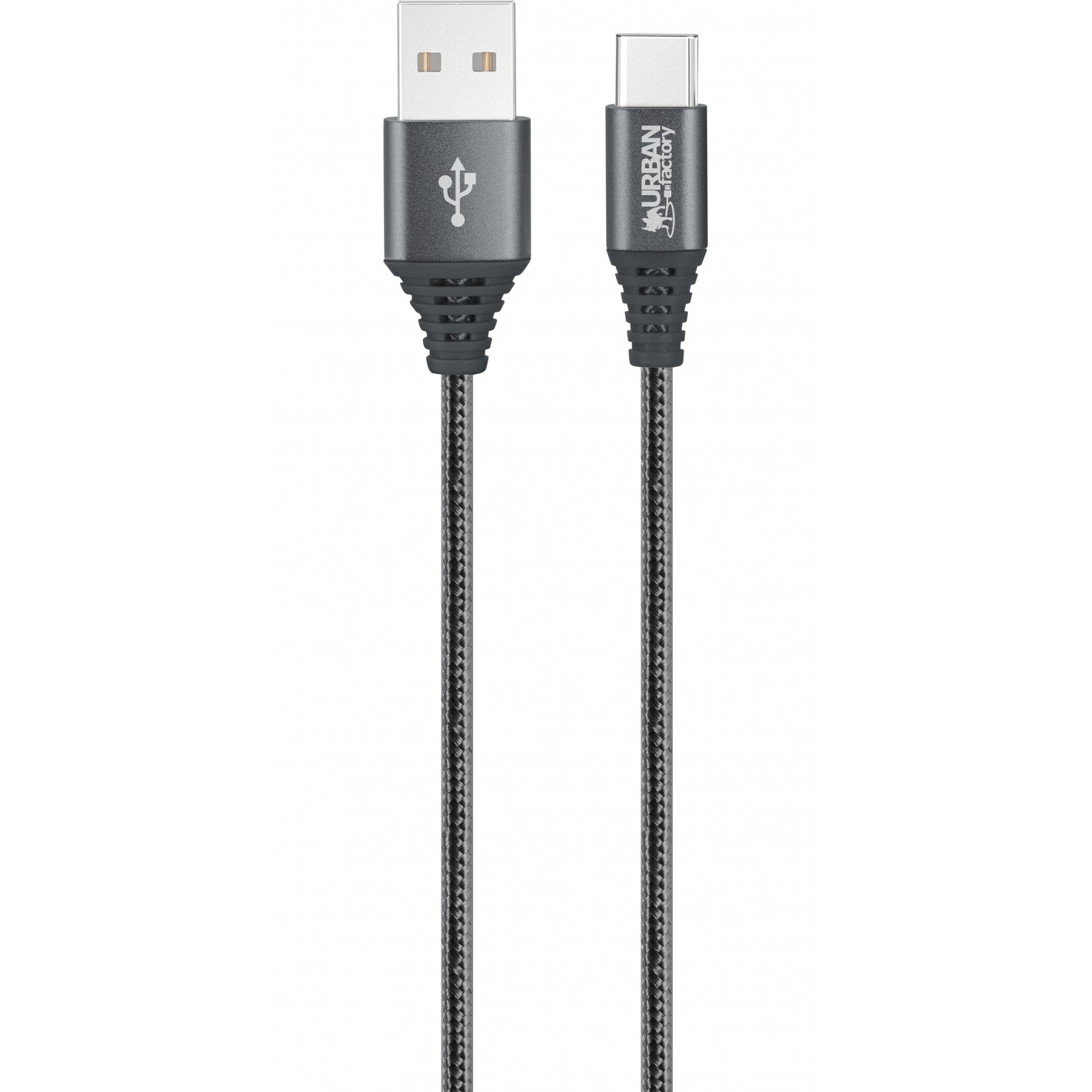 Urban Factory BRAIDEE USB-A apa - USB-C apa 2.0 Adat és töltőkábel - Fekete (2m) (CID74UF)