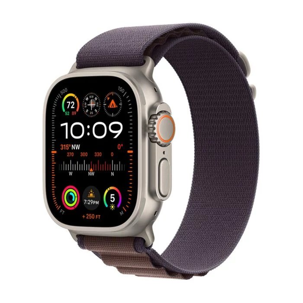 Apple Watch Ultra 2 cu GPS și conexiune celulară, 49 mm, titan, curea Indigo Alpine Loop