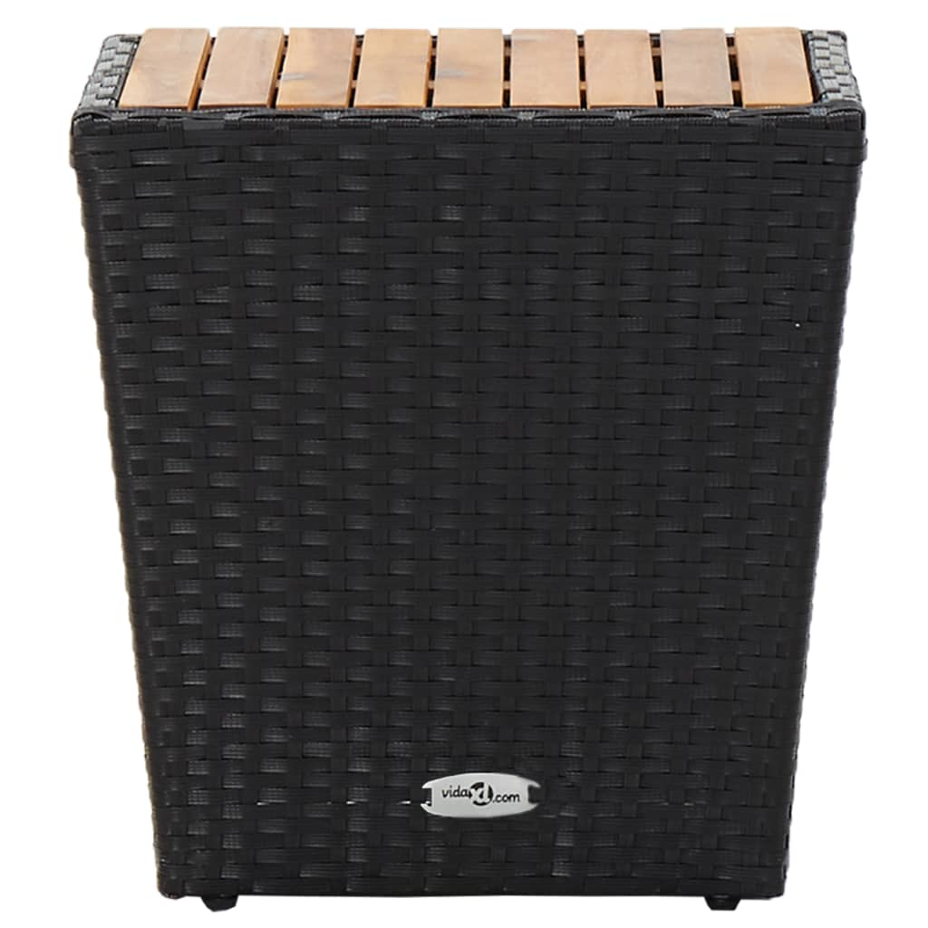 fekete polyrattan és tömör akácfa teázóasztal 41,5x41,5x43 cm (46197)