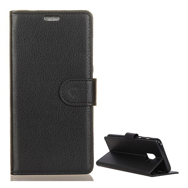 Husa pentru telefon in picioare, efect piele (clapa, deschidere laterala, functie suport pentru masa, premium) Negru [Samsung Galaxy A6 (2018) SM-A600F]