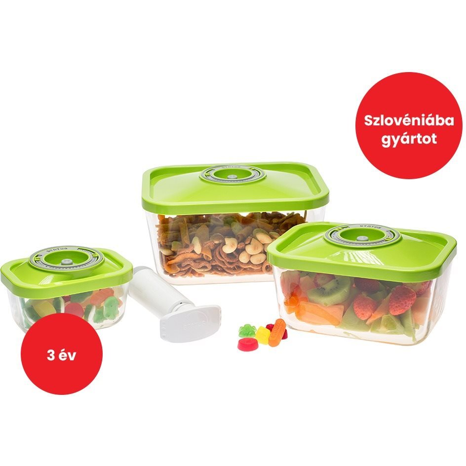 STATUS Vákuumos ételtároló készlet, üveg, zöld, 4 db (181024)
