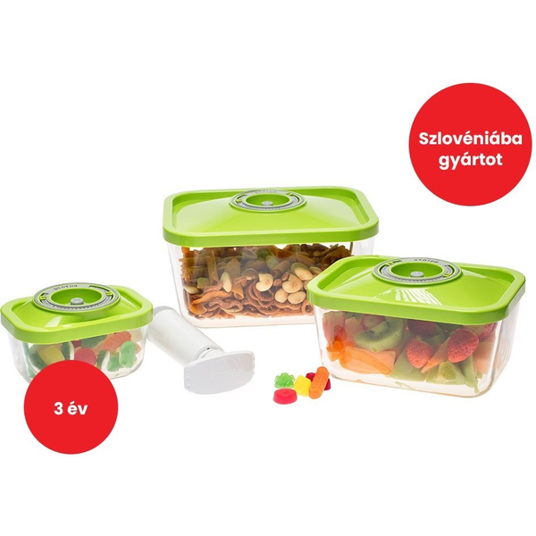 STATUS Vákuumos ételtároló készlet, üveg, zöld, 4 db