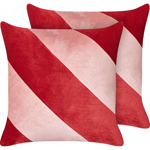 Conjunto De 2 Cojines Decorativos De Terciopelo 45 X 45 Cm A Rayas Fundas Extraíbles Rojo Y Rosa Boronia - Rojo
