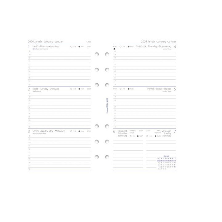Filofax 95 x 171mm Kalendárium betét 2024 - Fehér (68 lap) (FX-24-68488-FH)
