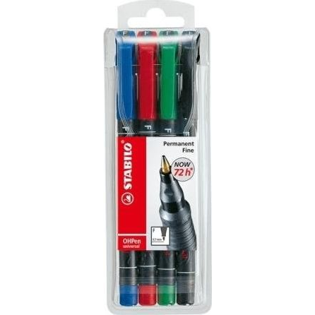 STABILO OHPen universal permanent, 4 Pack marcatore permanente Tipo di punta Nero, Blu, Verde, Rosso 4 pz