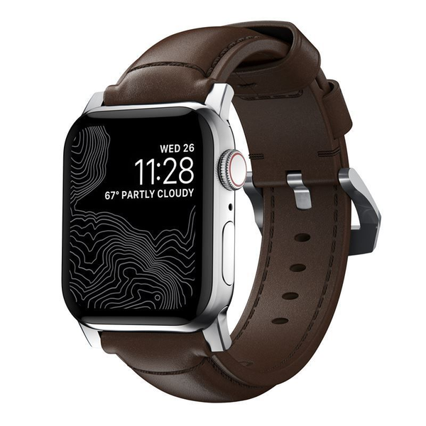 Nomad Traditional Band Apple Watch Bőri szíj 49/45/44m/42 mm - Ezüst/Barna