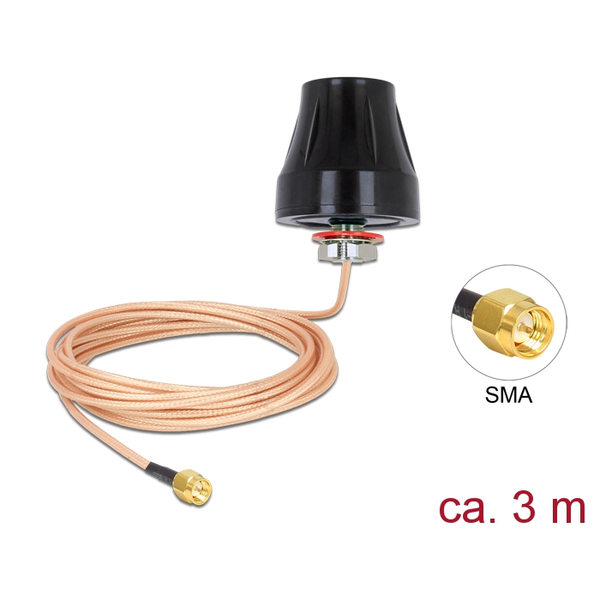 Delock LTE / GSM / UMTS antenna SMA-dugó 2 dBi irányítatlan, rögzített, csatlakozókábellel (RG-316U, (89589)