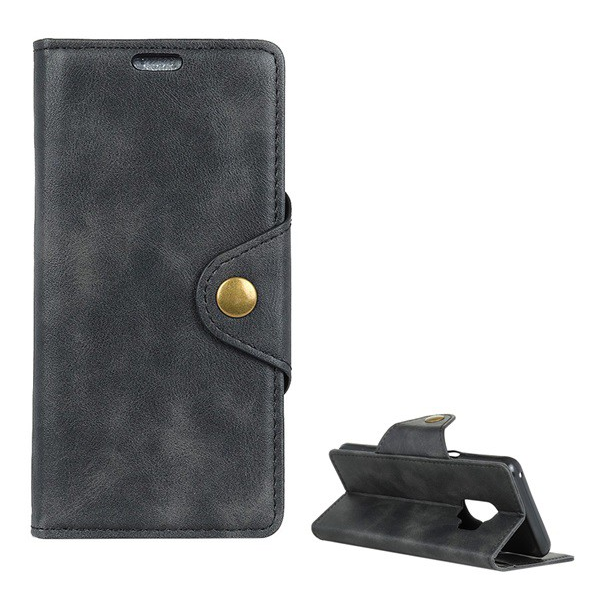 Tok álló, bőr hatású (FLIP, oldalra nyíló, asztali tartó funkció, koptatott bőr hatású minta, prémium) FEKETE [Samsung Galaxy S9 (SM-G960)] (5996457762088)