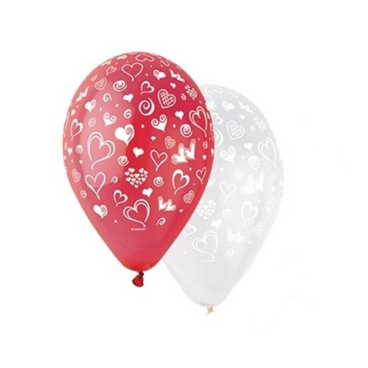 Léggömb 30cm - Piros Szivecske (10db) (11-PRINTSZIVES)