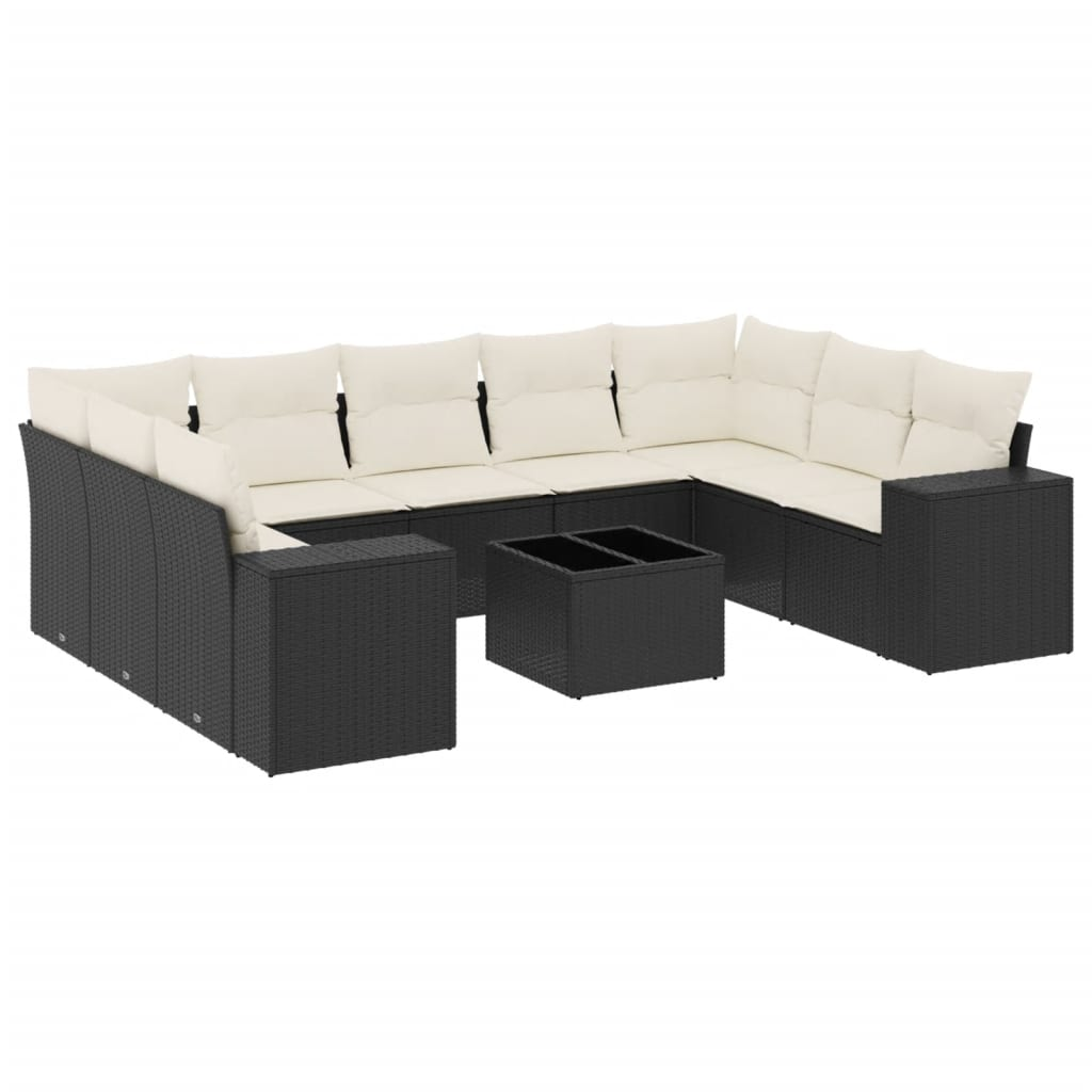 10 részes fekete polyrattan kerti ülőgarnitúra párnákkal (3255343)
