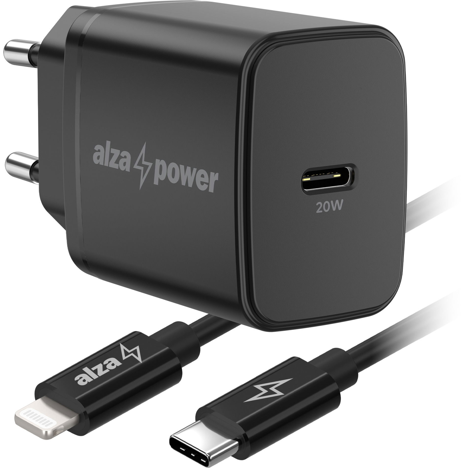AlzaPower A110C Fast Charge 20 W fekete + Core Lightning MFi 1 m, fekete (APW-CCA110-CBMFI9411B)