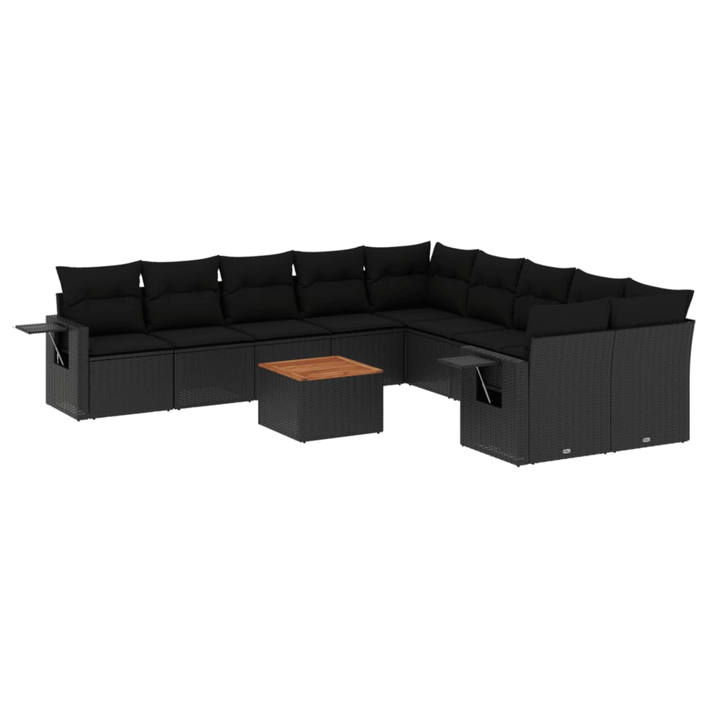 11 részes fekete polyrattan kerti ülőgarnitúra párnákkal (3224753)