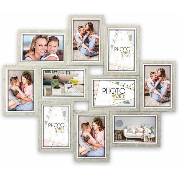 Rama galerie pentru 10 fotografii, ZEP, Lemn, 50x59 cm, Gri/Argintiu