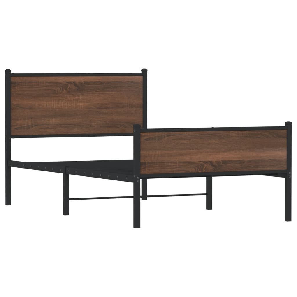 barna tölgy színű fém ágykeret fej- és lábtámlával 100 x 190 cm (4007952)