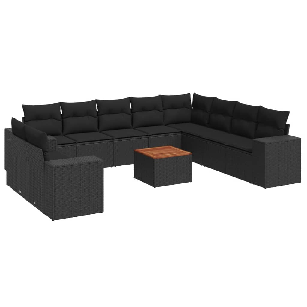 11 részes fekete polyrattan kerti ülőgarnitúra párnákkal (3257847)