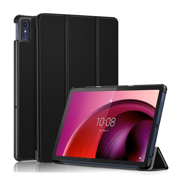 gigapack Tok álló, bőr hatású (aktív FLIP, oldalra nyíló, TRIFOLD, asztali tartó) FEKETE Lenovo Tab M10 5G (TB-X607) " csomagolás" (GP-153575)