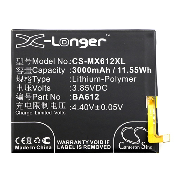Cameron Sino Li-Polymer akku (3.85V/3000mAh, Meizu BA612 kompatibilis) FEKETE (CS-MX612XL)