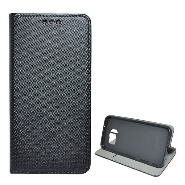 Tok álló, bőr hatású (FLIP, oldalra nyíló, asztali tartó funkció, rombusz minta) FEKETE [Samsung Galaxy S7 EDGE (SM-G935)] (5996457745784)