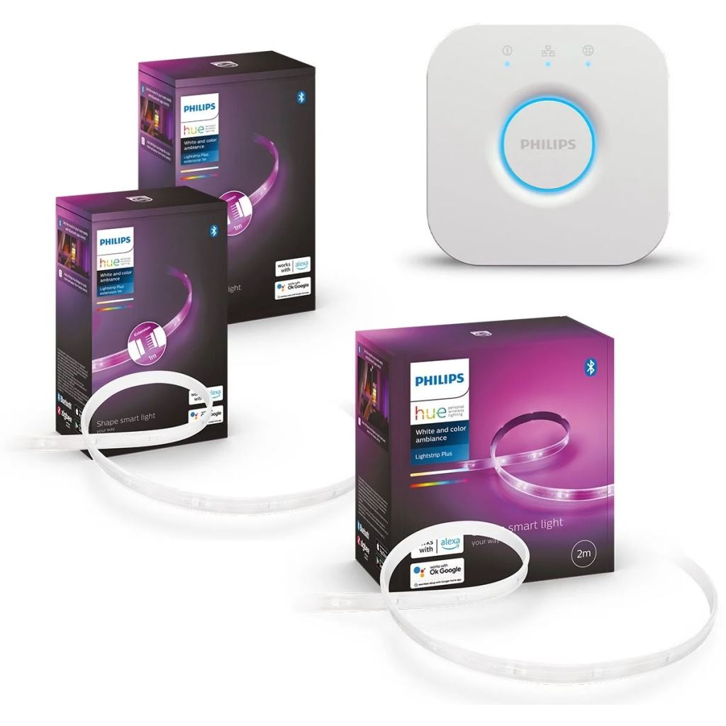 Philips Hue LightStrip Plus v4 LED szalag 2m + 2 db hosszabbító + Bridge (PHL23015set) (PHL23015set)