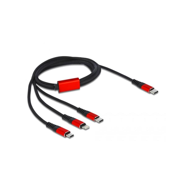 DeLOCK USB 2.0 Type-C - Apple Lightning/Micro USB-B/USB-C kábel 1m - Fekete/Piros