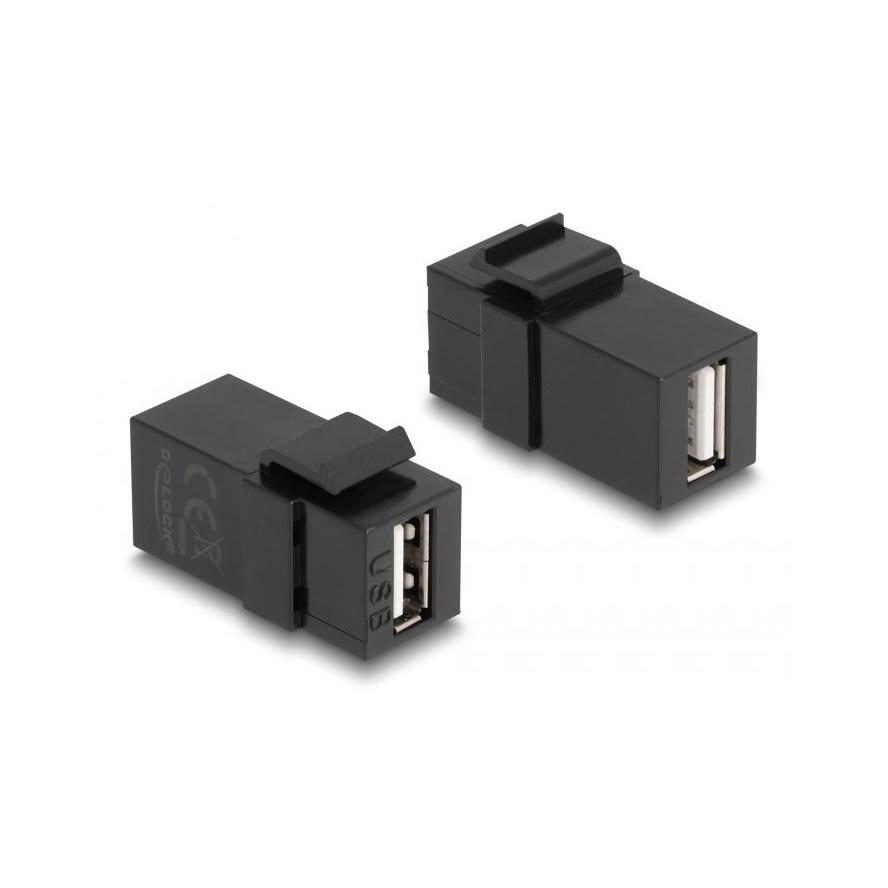 Delock Keystone modul, USB 2.0 A-csatlakozóhüvely > USB 2.0 A-csatlakozóhüvely, fekete (87829) (87829)