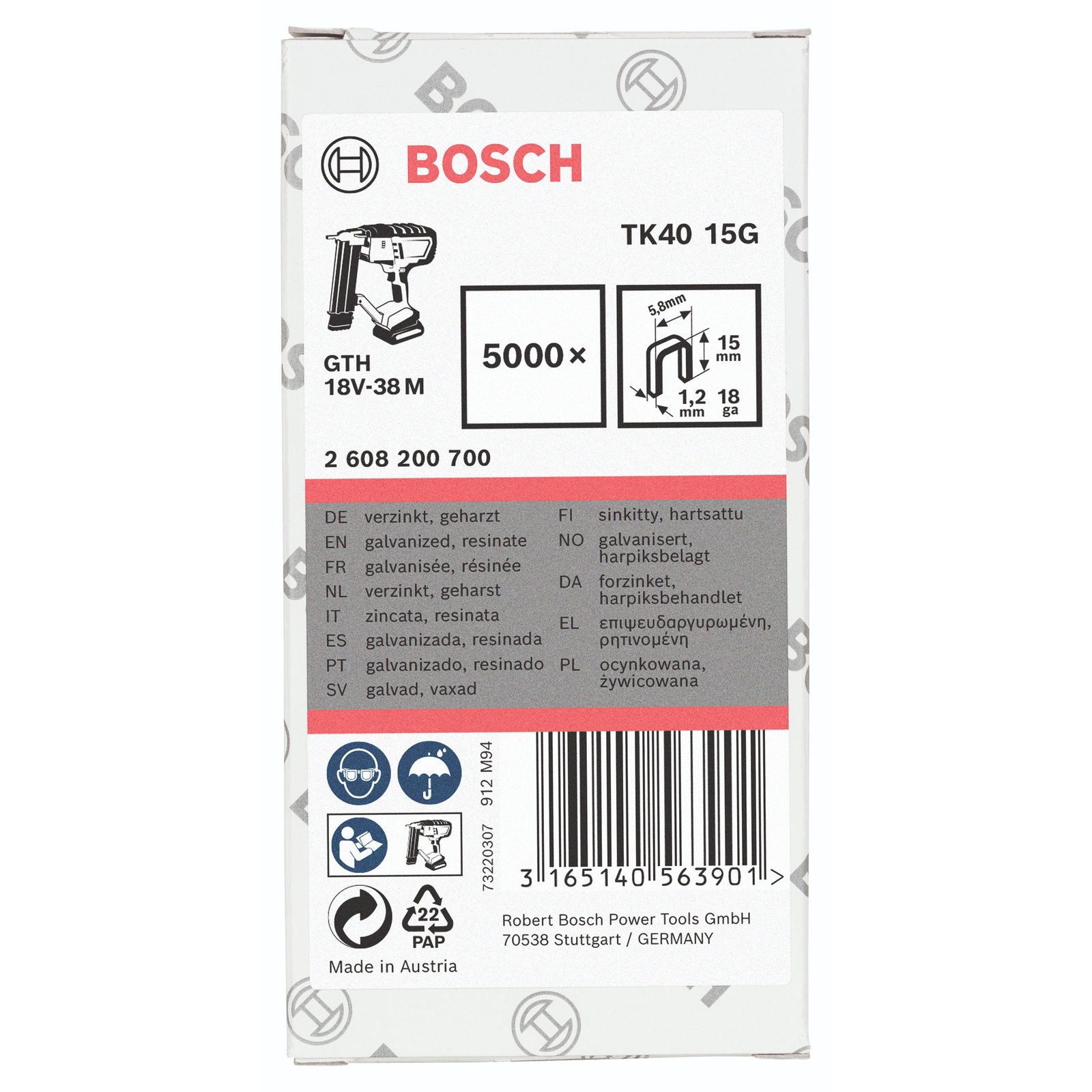 BOSCH Tűzőkapocs TK40 15G 1,2 mm, 15 mm, horganyzott 2.608.200.700 (2.608.200.700)