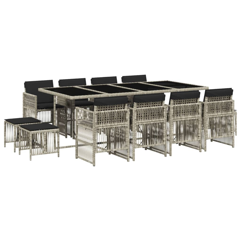 13 részes szürke polyrattan kerti étkezőgarnitúra párnákkal (3210983)