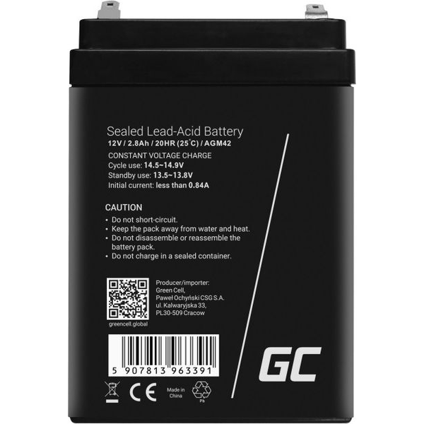 Green Cell Zárt Gondozásmentes Akkumulátor - 12 V, 2800 mAh