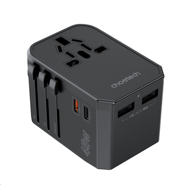 Choetech PD6045 USB A+C utazóadapter fekete (PD6045)