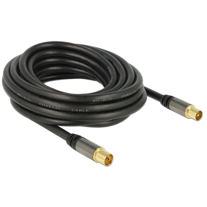 Delock IEC(koax)-dugó > IEC(koax)-hüvely RG-6/U antenna kábel 5m fekete (88925) (DE88925)