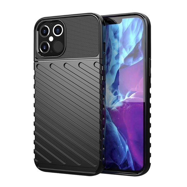 Szilikon telefonvédő (közepesen ütésálló, csíkos, dombor minta) FEKETE [Apple iPhone 12 Pro Max] (5996591027555)