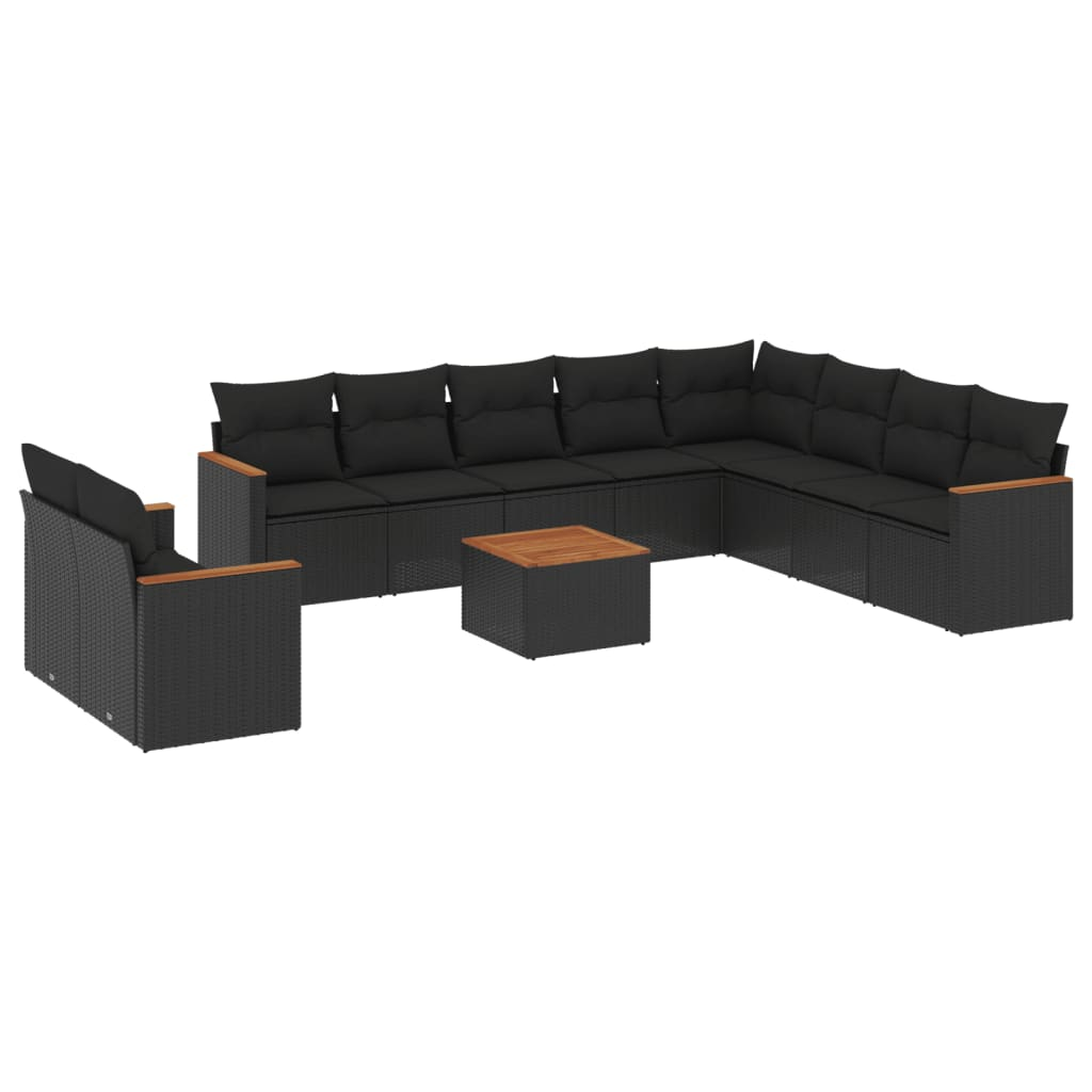 11 részes fekete polyrattan kerti ülőgarnitúra párnákkal (3226118)