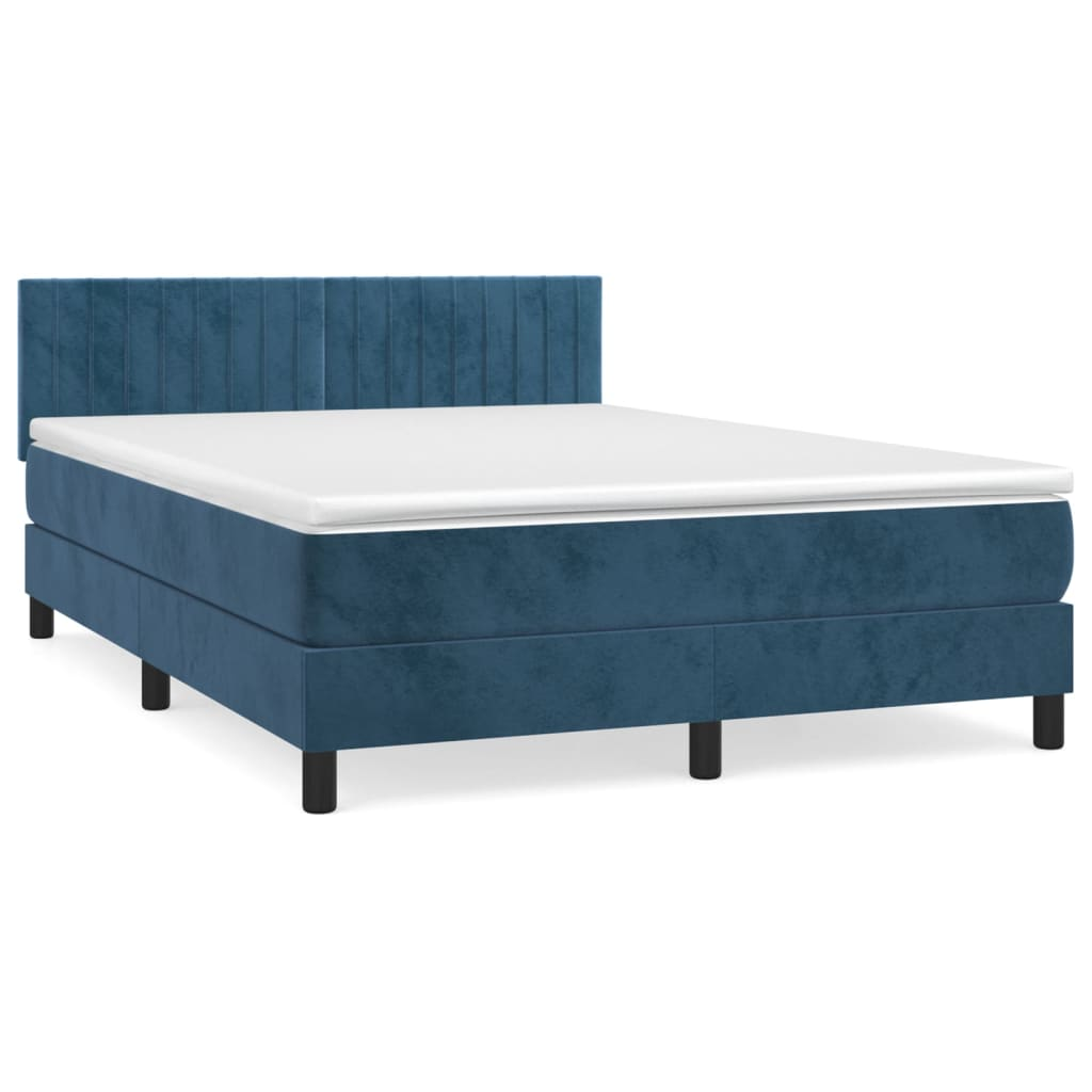 sötétkék bársony rugós ágy matraccal 140x190 cm (3141423)
