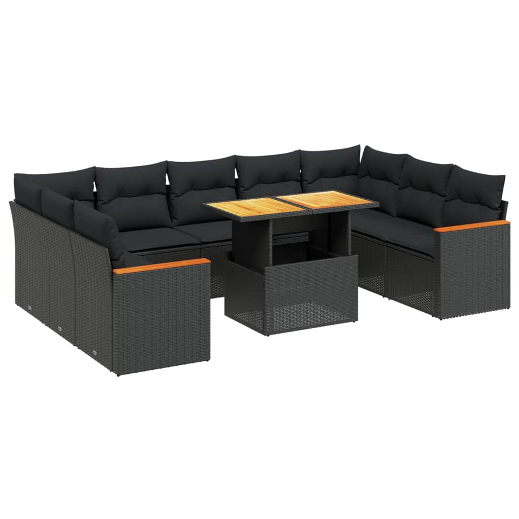 10 részes fekete polyrattan kerti ülőgarnitúra párnákkal (3273218)