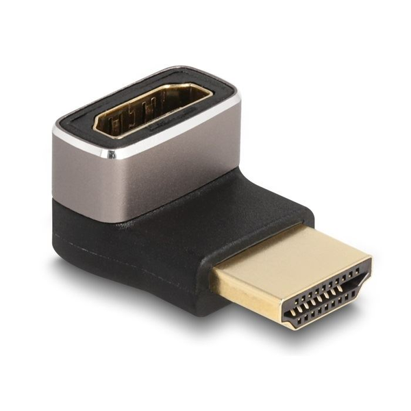 Delock HDMI adapter apa - anya 90  lefelé néző csatlakozódugóval 8K 60 Hz szürke fém (60085)