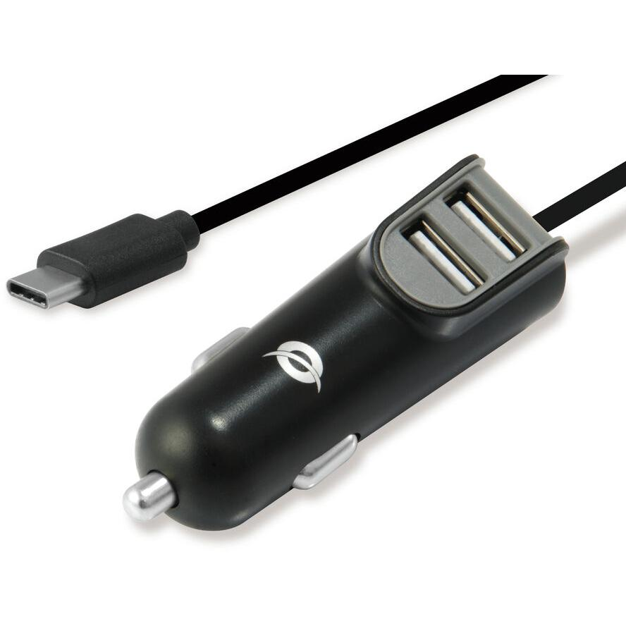 CONCEPTRONIC KFZ-Ladegerät 2Port 15W,2xUSB-A+USB-C Kabel sw (CARDEN05B)