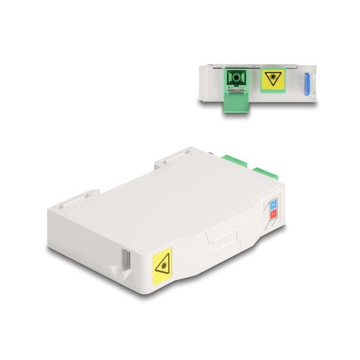 Delock Optikai szál csatlakoztató doboz DIN sínhez csatlakozó tartállyal és 2 x SC Simplex coupler-rel (85935) (85935)