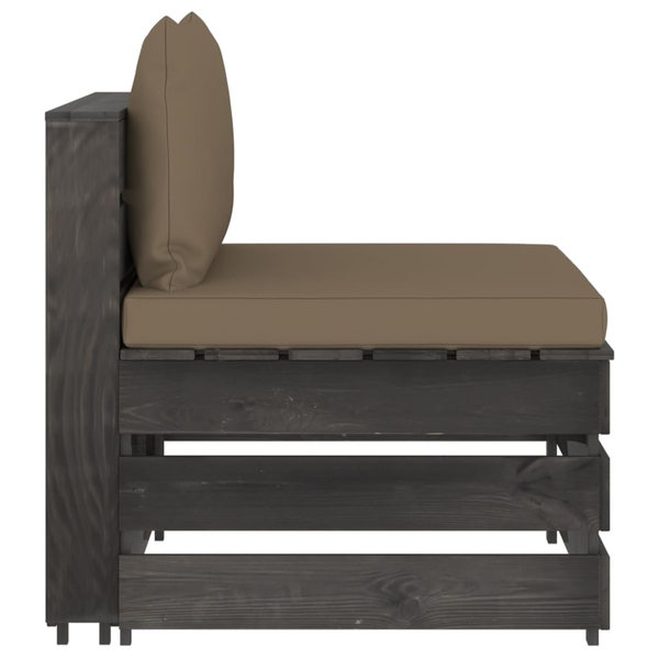 szürke impregnált fa elemes középső kanapé párnákkal