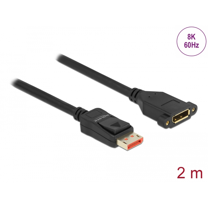 Delock DisplayPort bővítőkábel panelrögzítés 8K 60 Hz 2 m (87097) (87097)