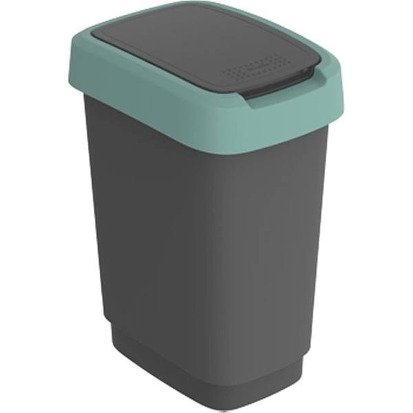 Cos de gunoi Rotho Twist, capac batant, negru - verde inchis, 10l