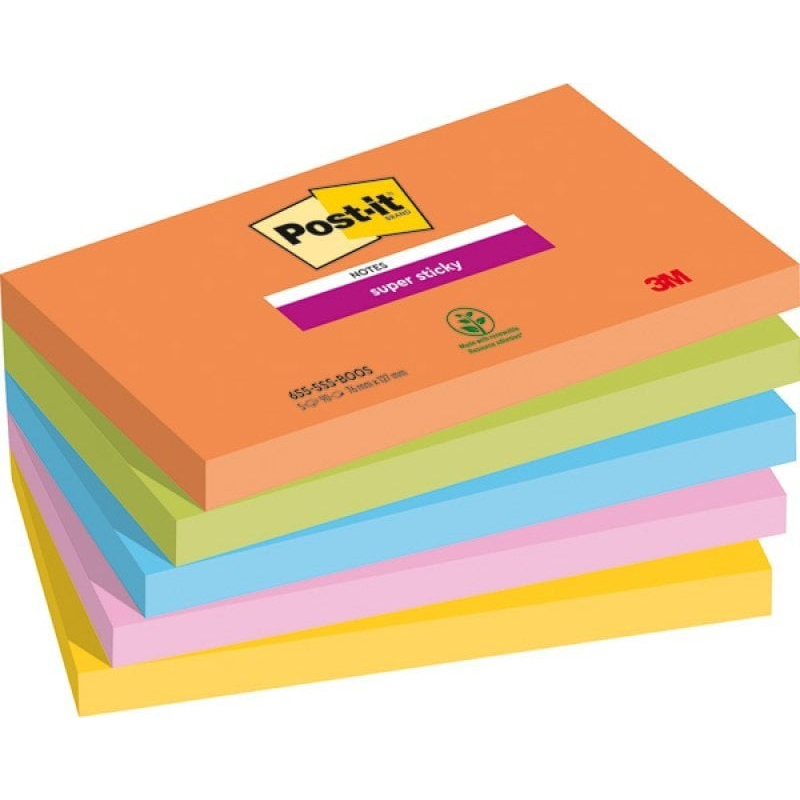 3M POSTIT Super Sticky Boots Öntapadó jegyzettömb 76x127 mm 5x90 lap vegyes színek (3M-4054596924345)