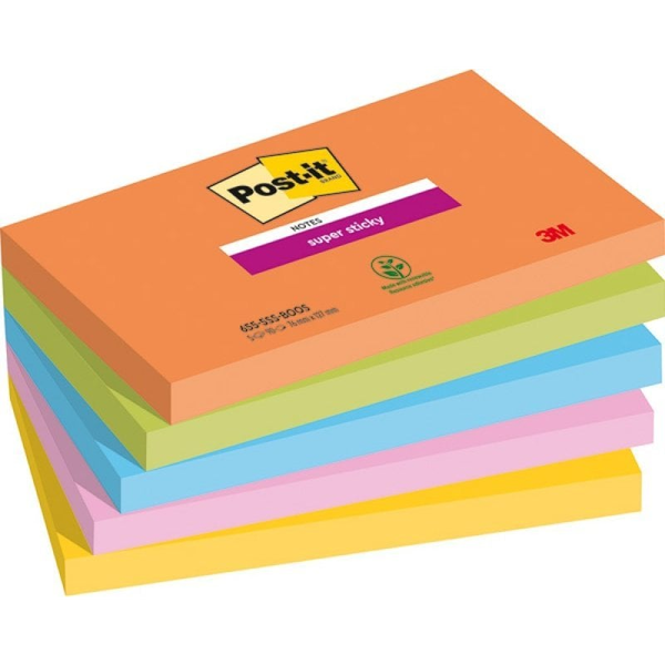 3M POSTIT Super Sticky Boots Öntapadó jegyzettömb 76x127 mm 5x90 lap vegyes színek
