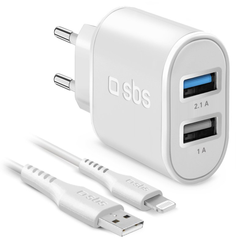 SBS MFi 2xUSB-A Hálózati töltő - Fehér (10W) + USB-A / Lightning kábel (TEKITTR2ULH2189A)