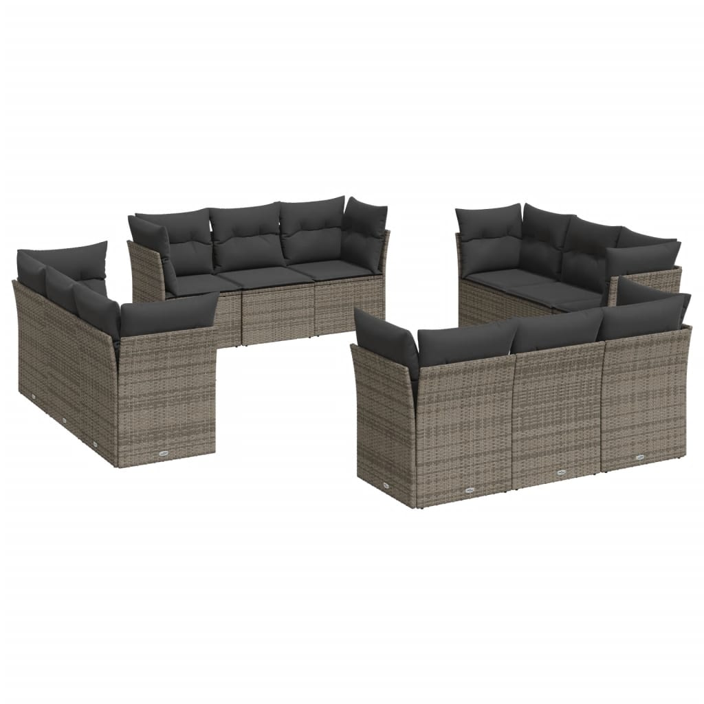 12 részes szürke polyrattan kerti ülőgarnitúra párnákkal (3249169)