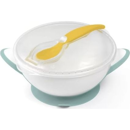 BabyOno tányér - tapadó aljú, fedeles, kanállal zöld 1063/04 (ON-2044)